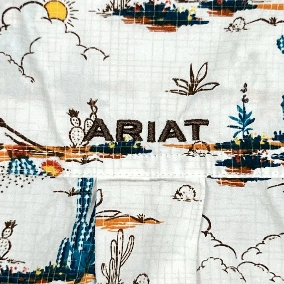 Ariat Krish Shirt Desert Cactus Print Mens XL White Short Sleeve Button Up - Picture 7 of 11